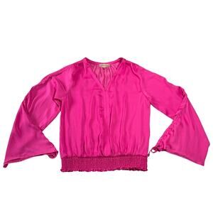 Philosophy V-Neck Satin Blouson Blouse Size Medium Wide Sleeve Colorful Girly